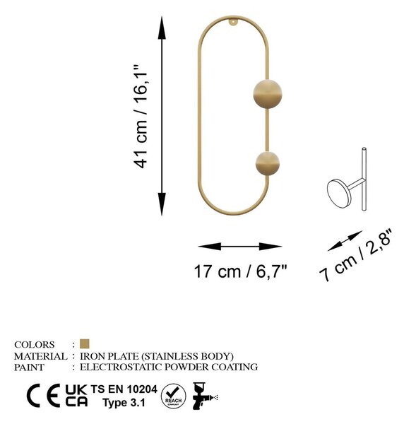 Kovový nástěnný věšák ve zlaté barvě Dama – Kalune Design
