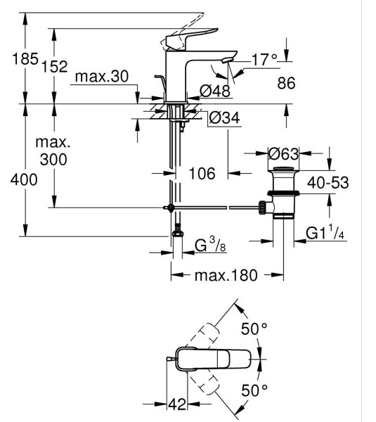 GROHE 1018560000 - Umyvadlová baterie DICE S lesklý chrom