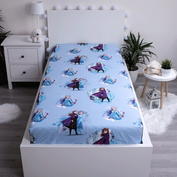 Jerry Fabrics Prostěradlo Frozen 2 Blue leaves 90x200x25 cm