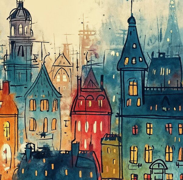Obraz na plátně - Věže, střechy, Vinohrady FeelHappy.cz Velikost obrazu (šířka x výška): 150 x 50 cm