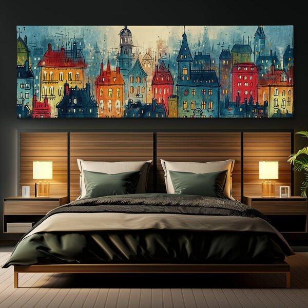 Obraz na plátně - Věže, střechy, Vinohrady FeelHappy.cz Velikost obrazu (šířka x výška): 150 x 50 cm