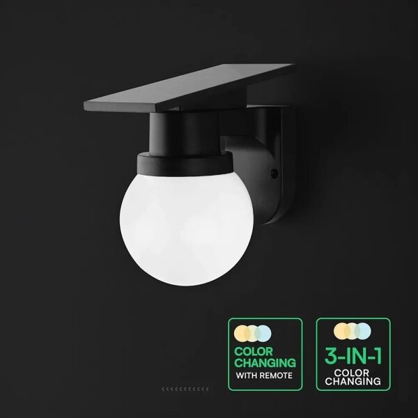 LED Solární nástěnná lampa LED/3,7V 3000/4000/6400K IP54 1800 mAh černá + DO