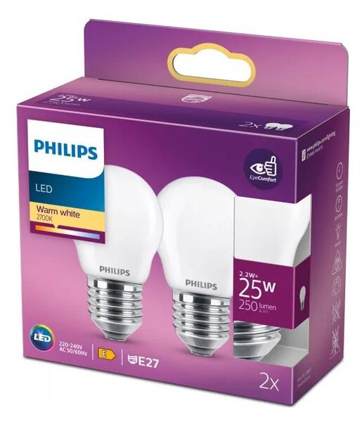 SADA 2x LED Žárovka Philips P45 E27/2,2W/230V 2700K