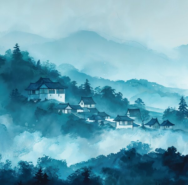 Obraz na plátně - Japonská vesnička Urojima skrytá v kopcích FeelHappy.cz Velikost obrazu (šířka x výška): 120 x 40 cm