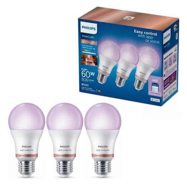 SADA 3x LED RGB Stmívatelná žárovka Philips SMART A60 E27/8,8W/230V 2200-6500K