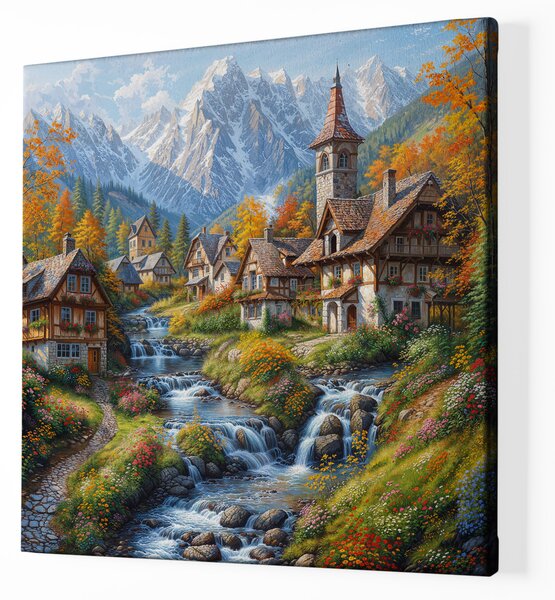 Obraz na plátně - Vesnický kostelík v Dolomitech FeelHappy.cz Velikost obrazu (šířka x výška): 100 x 100 cm