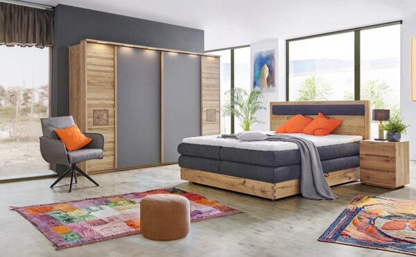 Skříň s posuvnými dveřmi Graz - Divoký dub masiv / šedé sklo 286 cm
