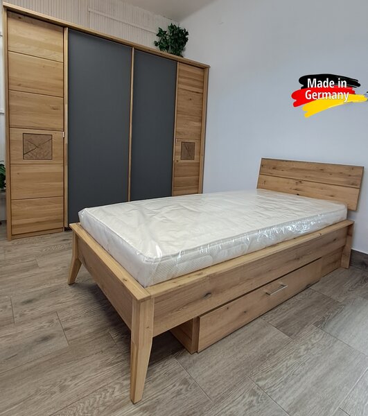 Skříň s posuvnými dveřmi Graz - Divoký dub masiv / šedé sklo 286 cm