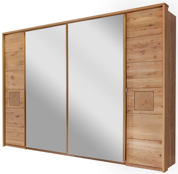 Skříň s posuvnými dveřmi Graz - Divoký dub masiv / zrcadla 286 cm