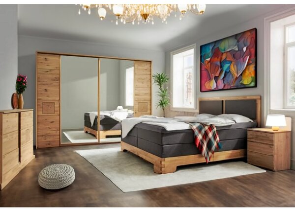 Skříň s posuvnými dveřmi Graz - Divoký dub masiv / zrcadla 286 cm