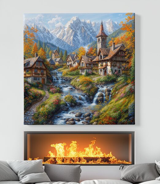Obraz na plátně - Vesnický kostelík v Dolomitech FeelHappy.cz Velikost obrazu (šířka x výška): 100 x 100 cm