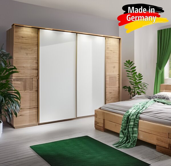 Šatní skříň Graz - Divoký dub masiv / bílé matné sklo 246 cm