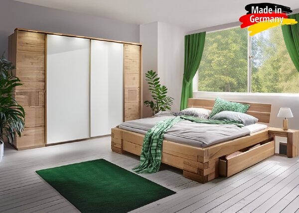 Šatní skříň Graz - Divoký dub masiv / bílé matné sklo 246 cm