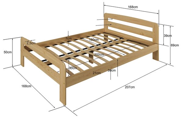 Postel z masivu 160x200 Nastěnka dub s roštem