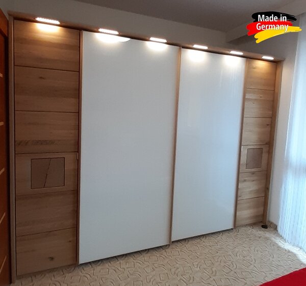Šatní skříň Graz - Divoký dub masiv / bílé matné sklo 246 cm