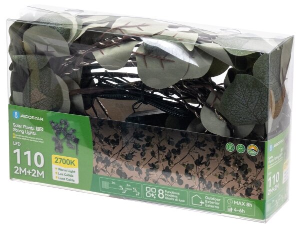 Aigostar - LED Solární řetěz 110xLED/4m IP65 300 mAh teplá bílá eukalyptus