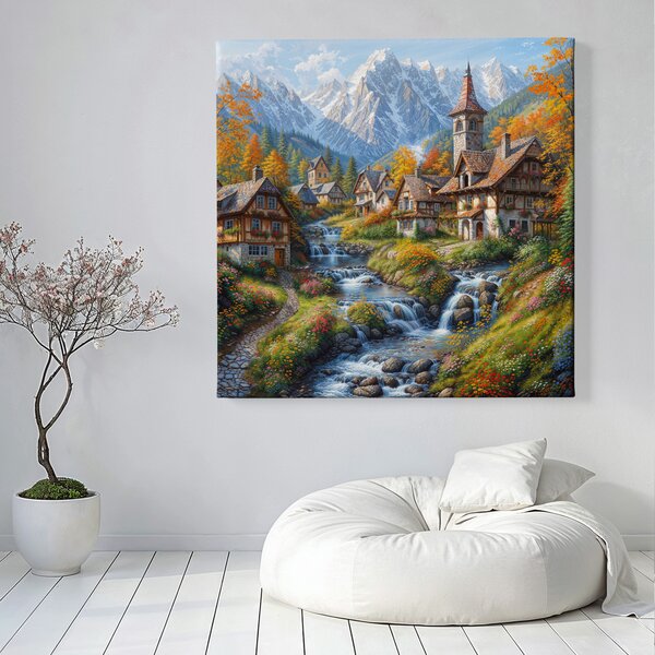Obraz na plátně - Vesnický kostelík v Dolomitech FeelHappy.cz Velikost obrazu (šířka x výška): 100 x 100 cm