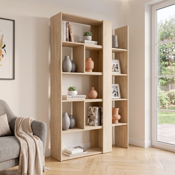 REGÁL, barvy dubu, 82-146/180/35 cm Modern Living - Knihovny