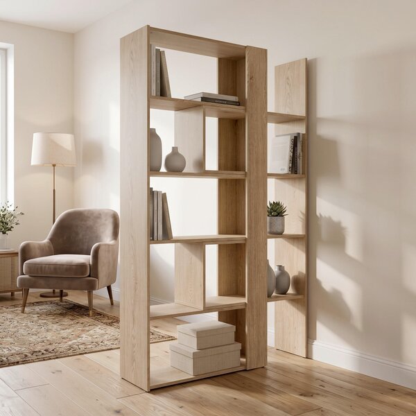 REGÁL, barvy dubu, 82-146/180/35 cm Modern Living - Knihovny