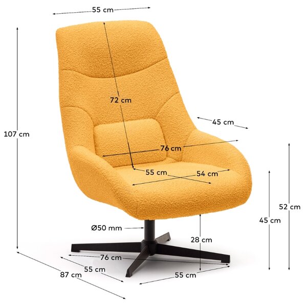 Hořčicově žluté čalouněné otočné křeslo Kave Home Celida