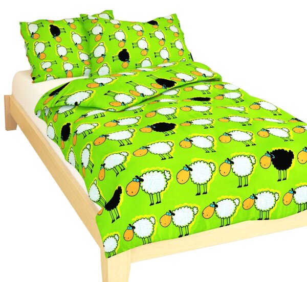DADKA Povlečení krep do postýlky Stádo oveček zelené 90x130, 45x60 cm