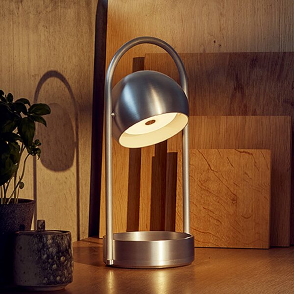FRANDSEN LED stolní lampa Ball Portable, hliník broušený, stmívatelný, Hliník / šedá / zinek, Obývací pokoj / jídelna, kov, Design