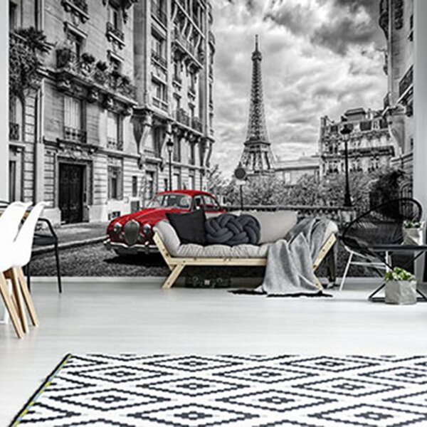Fototapeta - Červené auto v Paříži (152,5x104 cm)