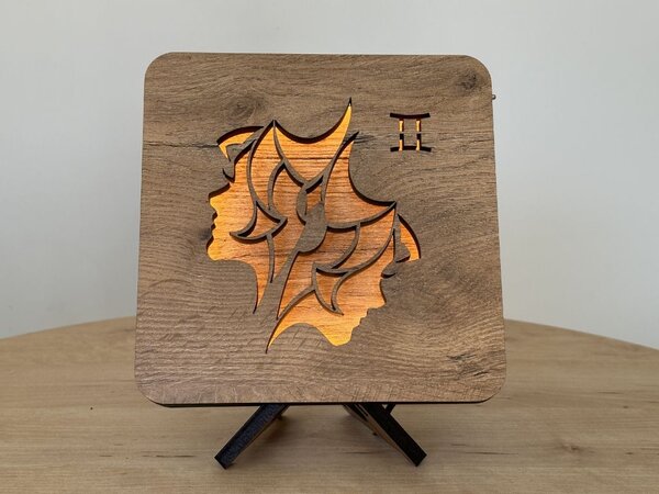Znamení "Blíženci" lampa 19x19cm provedení povrchu: dub