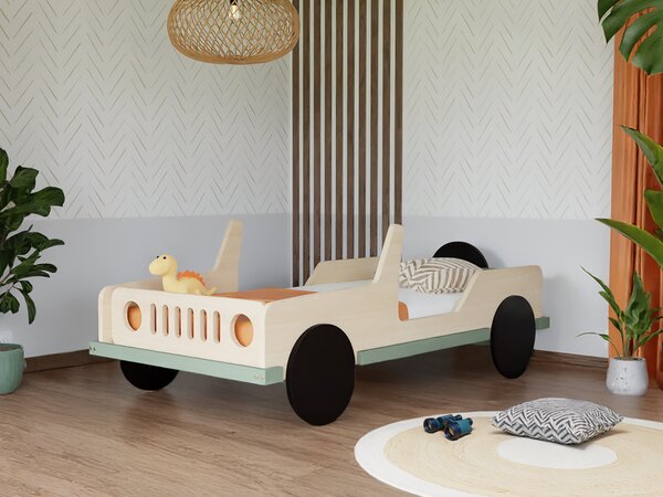 Dětská auto postel ve tvaru JEEPU SAFARI 80x160 cm - Tmavě šedá