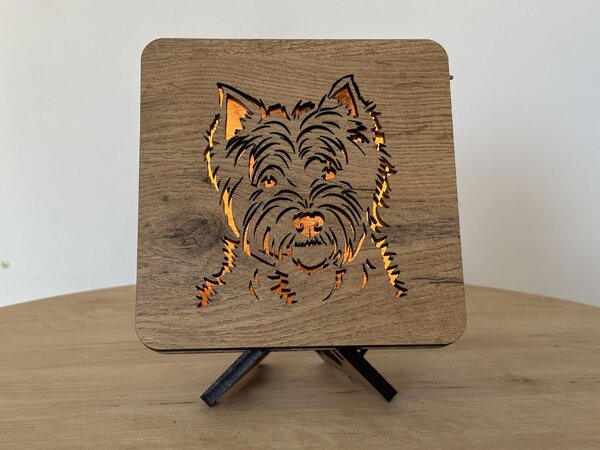 "West Highland teriér" lampa 19x19cm provedení povrchu: dub