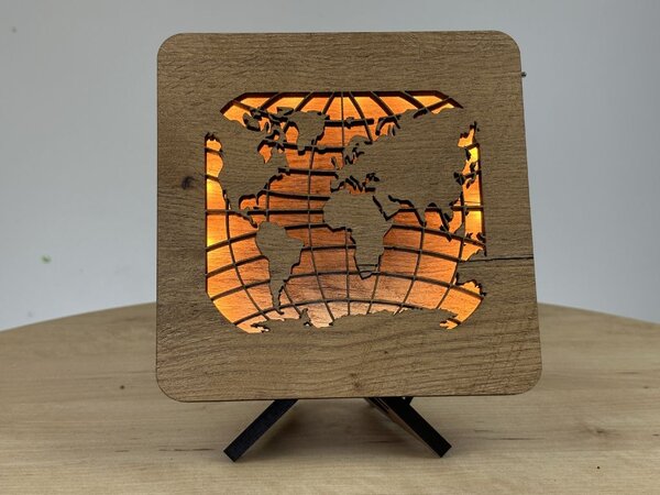 "Mapa světa" lampa 19x19cm provedení povrchu: dub
