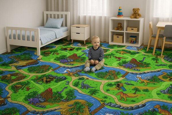 Vopi, Dětský metrážový koberec Dino - neúčtujeme odřezky z role, na míru, šíře 2m,3m,4m, vícebarevná, filc, dětský pokoj