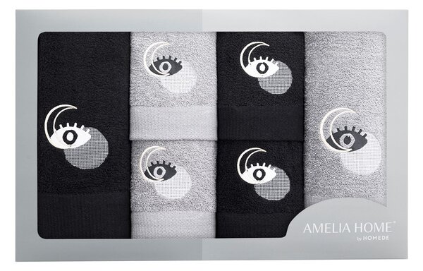FLHF Sada ručníků s výšivkou Mona - 6 kusů, černá/šedá