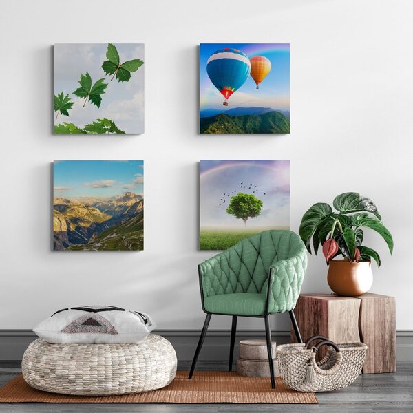 Set obrazů přelet balónem nad zemí