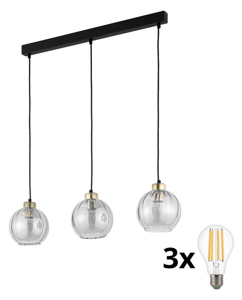 LED Lustr na lanku DEVI 3xE27/15W/230V černá/čirá