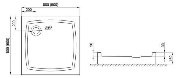 Polimat Patio čtvercová sprchová vanička 90x90 cm bílá 00733