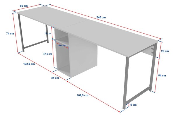 Kalune Design Kancelářská sestava pro 2 osoby TWIN bílá/zlatá