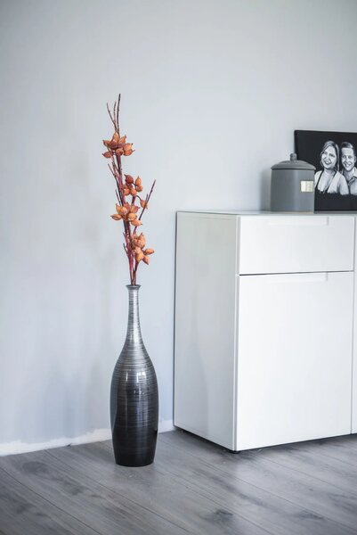 Váza DELGADA, sklolaminát, výška 77 cm, černo-stříbrná