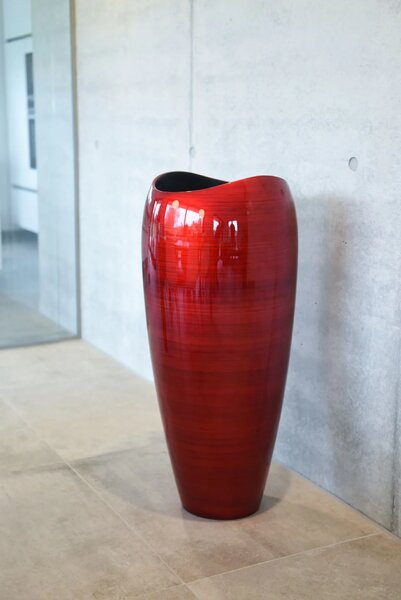 Květináč DELUXE, sklolaminát, výška 81 cm, červeno-černý lesk