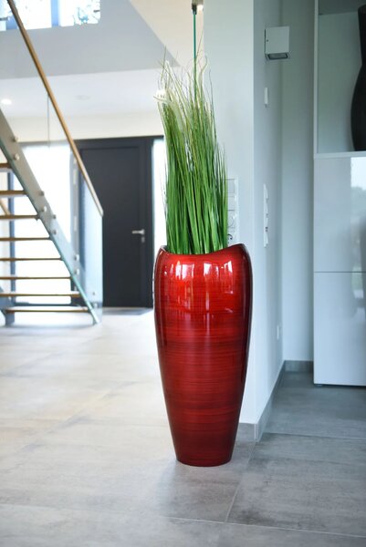Květináč DELUXE, sklolaminát, výška 81 cm, červeno-černý lesk