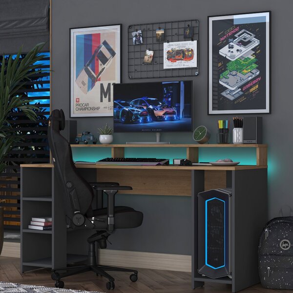 Kalune Design Psací stůl BOHEM s LED osvětlením ořech/antracit