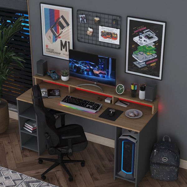 Kalune Design Psací stůl BOHEM s LED osvětlením ořech/antracit