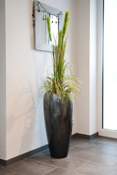 Exkluzivní květináč DELUXE, sklolaminát, výška 81 cm, černo/stříbrný lesk