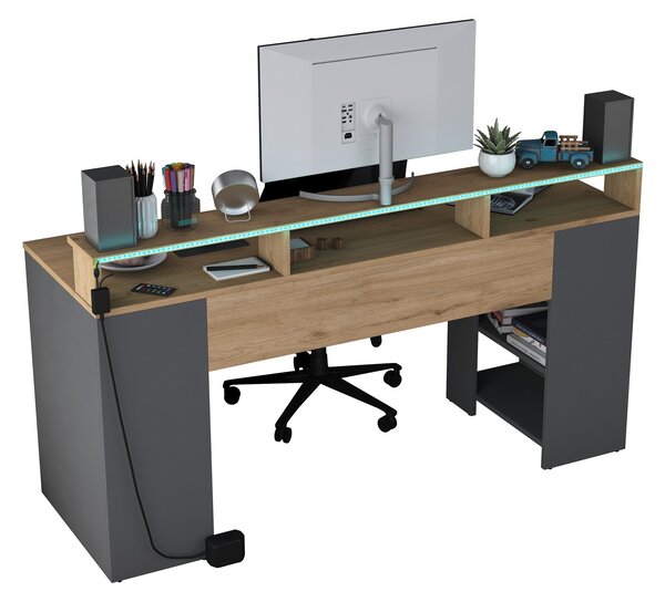 Kalune Design Psací stůl BOHEM s LED osvětlením ořech/antracit
