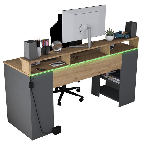 Kalune Design Psací stůl BOHEM s LED osvětlením ořech/antracit