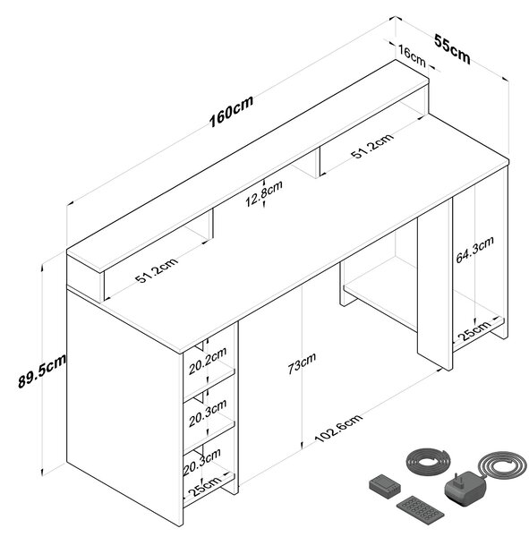 Kalune Design Psací stůl BOHEM s LED osvětlením ořech/antracit