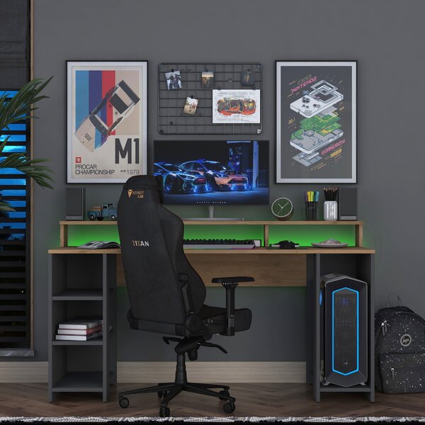 Kalune Design Psací stůl BOHEM s LED osvětlením ořech/antracit
