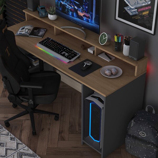 Kalune Design Psací stůl BOHEM s LED osvětlením ořech/antracit