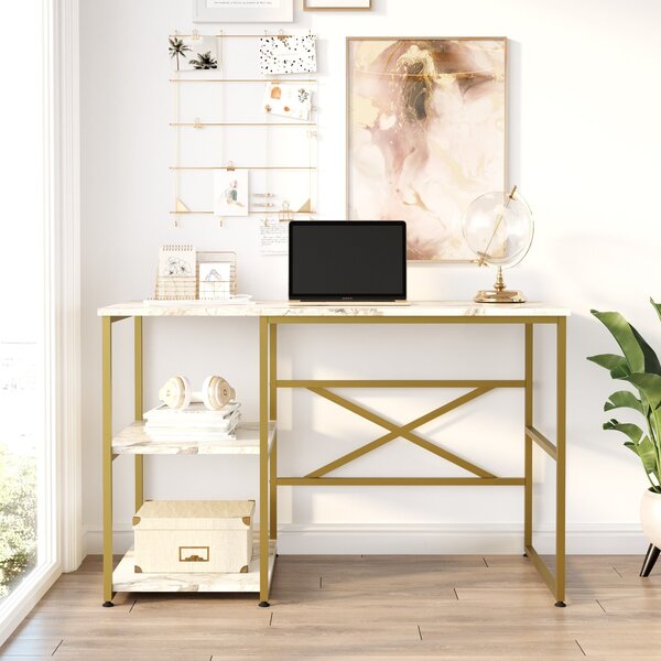 Kalune Design Psací stůl BODLE bílý mramor/zlatý