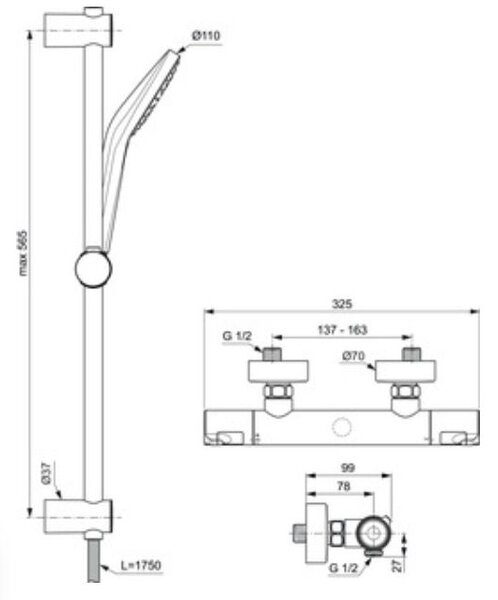 Ideal Standard Ceratherm sprchová baterie nastěnná s termostatem chrom A7217AA